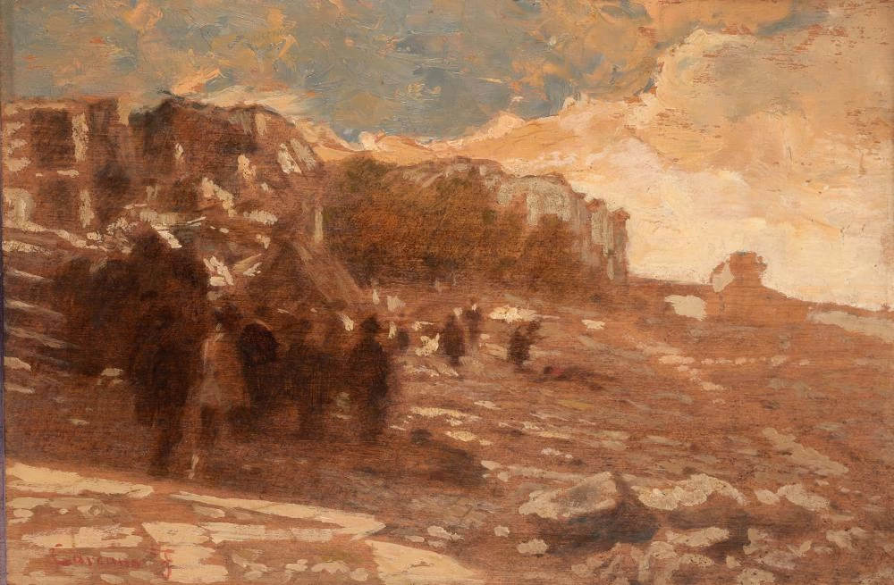 Paesaggio montano con figure